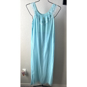 Vintage Berkliff SheerNight Gown Womens M Blue Long Nightgown Lingerie US